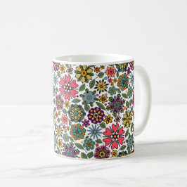 Caneca De Café Arte Padrão Moderna de Desenho Retro Floral Invisí