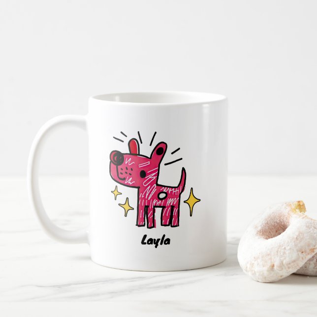 Caneca De Café Arte Personalizada de Cachorro Rabisco (Com Donut)
