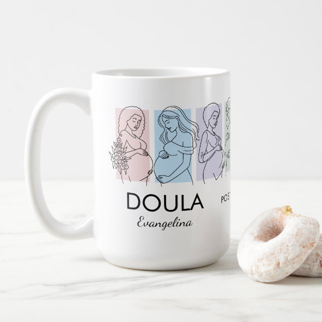 Caneca De Café Arte Personalizada de Doula em Linhas com Pastéis (Com Donut)