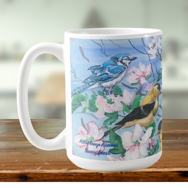 Caneca De Café Arte Pintada à Mão de Pássaros no Quintal (A bird watchers Mug)