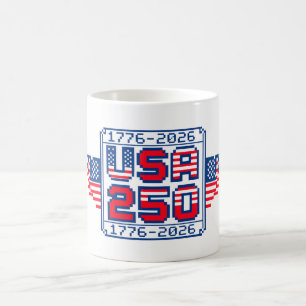 Caneca De Café Arte Pixel EUA 250 – 1776 a 2026