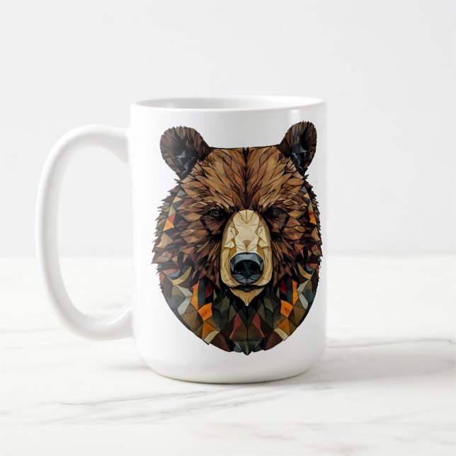 Caneca De Café Arte Poligonal de um Rosto de Urso (Esquerda)