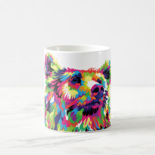 Caneca De Café Arte pop colorida de urso grizzly