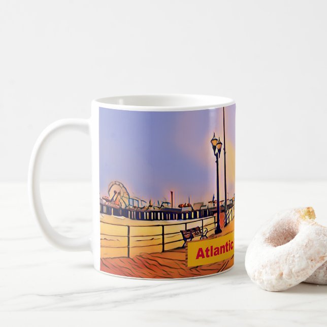 Caneca De Café Arte Pop do Passeio Marítimo da Praia (Com Donut)