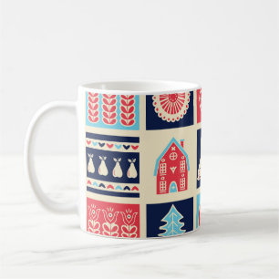 Caneca De Café Arte popular escandinava: floral vintage.