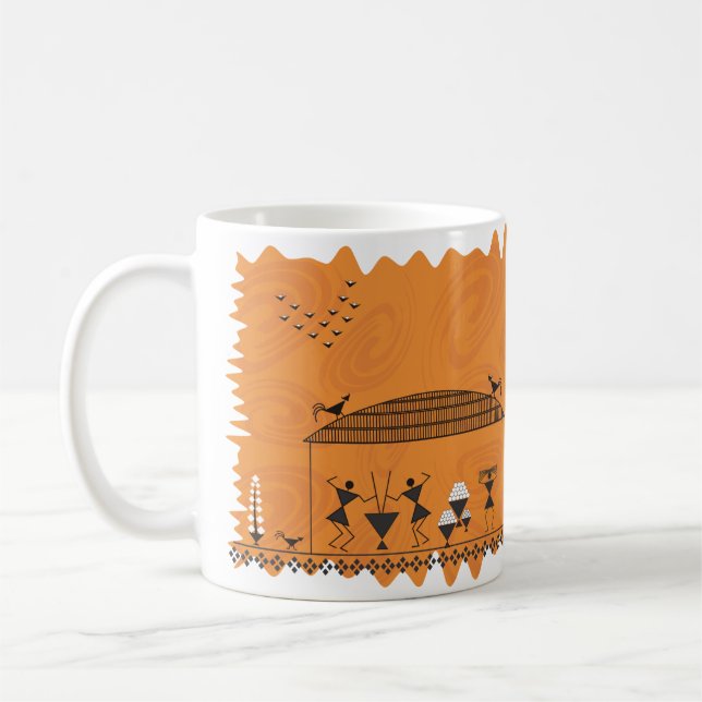 Caneca De Café Arte popular indiana Warli (alaranjado) (Esquerda)