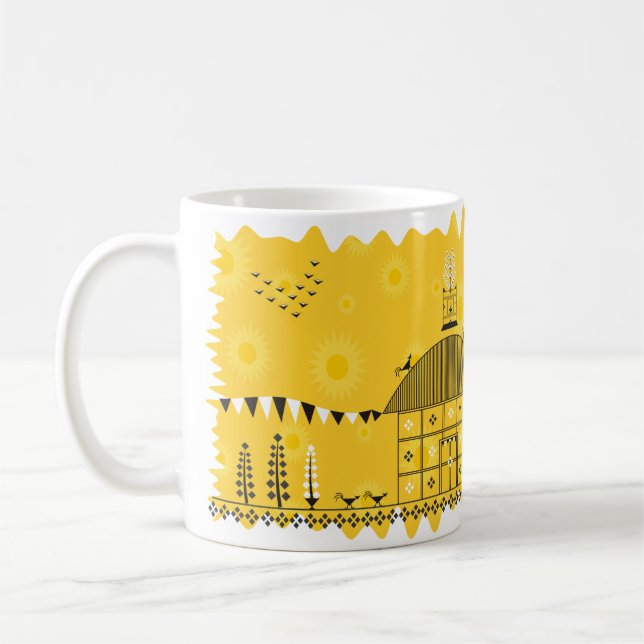 Caneca De Café Arte popular indiana Warli (amarelo) (Esquerda)