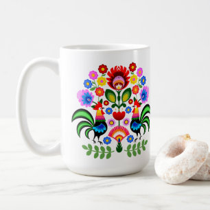 Caneca De Café Arte popular polonesa - padrão dos bordados florai