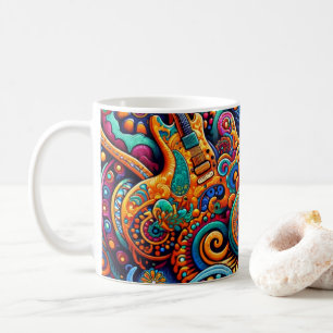 Caneca De Café Arte Psicodélica de Guitarra em Batik – Música Col