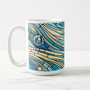 Caneca De Café Arte Refinada Mosaico Teal Mar de Ondas