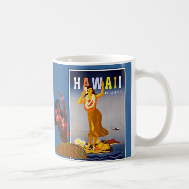 Caneca De Café Arte retro da menina de Havaí Hula (Direita)