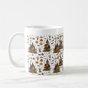 Caneca De Café Arte Retro da Vila Assustadora na Noite de Hallowe
