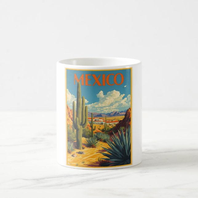 Caneca De Café Arte Retro de Viagem México Antigo Deserto Cacto (Centro)