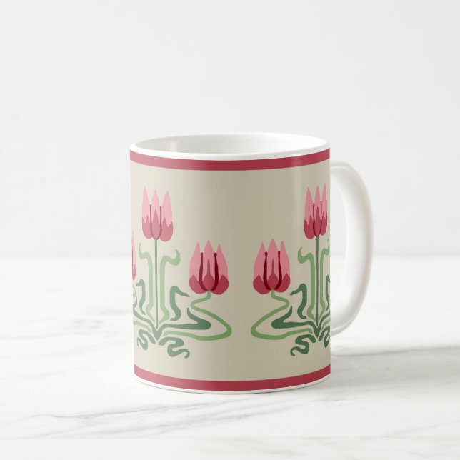 Caneca De Café Arte Rosa Nouveau Tulip Trio Coffee Mug (Frente Esquerda)