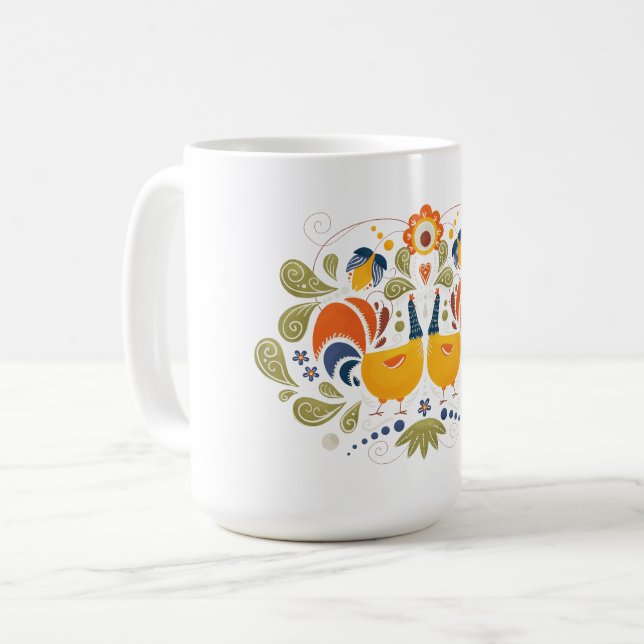 Caneca De Café Arte Slavic Folk Rooster Simples (Frente Esquerda)