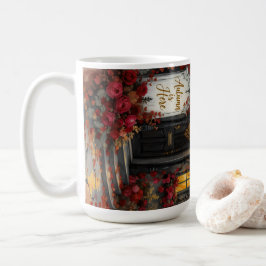 Caneca De Café Arte Típica de Rosas de Algodão de Outono Gótico