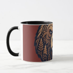 Caneca de Café Arte Tribal Selvagem Cabeça de Urso