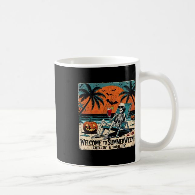 Caneca De Café Arte Tropical 1 do Halloween de Skeleton Beach (Direita)