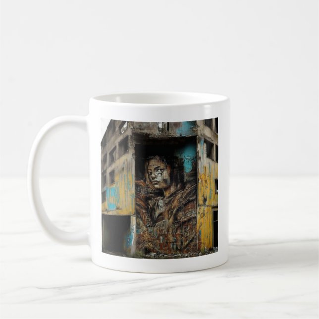 Caneca De Café Arte Urbana sobre Edifício Abandonado (Esquerda)
