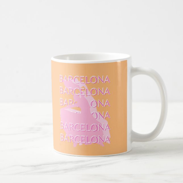 Caneca De Café Arte Viagem de Barcelona, Espanha, Laranja, Rosa (Direita)