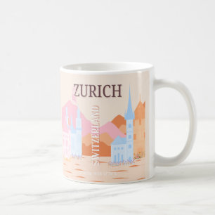 Caneca De Café Arte Viagem Zurique, Suiça, Arte RetroViagem