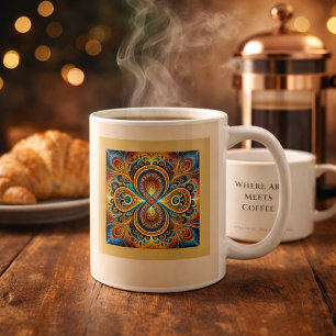 Caneca De Café Arte Vibrante de Mandala Fractal Boho
