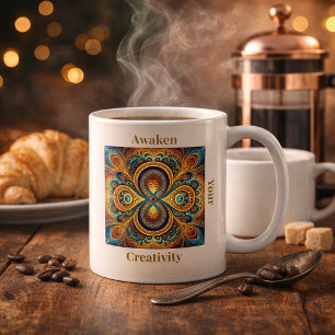 Caneca De Café Arte Vibrante de Mandala Fractal Boho