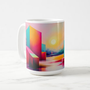 Caneca De Café Arte Vibrante de Paisagem Urbana Abstrata