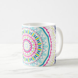 Caneca De Café Arte Vibrante e Colorida de Mandala