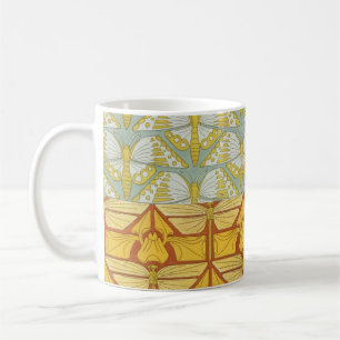 Caneca De Café Arte Vintage Art Nouveau com Padrão de Grade da Na