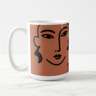 Caneca De Café Artes de Linha Minimalista Rostos e Vasos Terracot