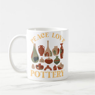 Caneca De Café Artesã de Cerâmica Artista Garota Paz Amor Cerâmic