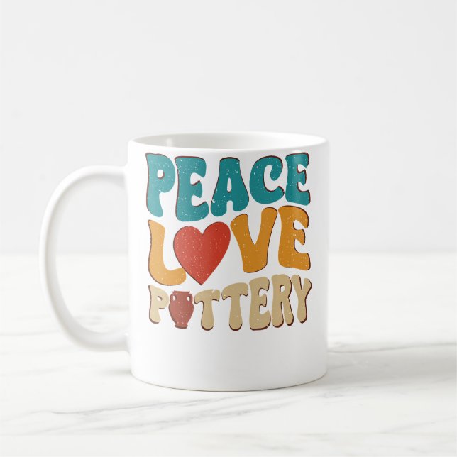 Caneca De Café Artesão de Cerâmica Paz Amor Olaria Retro (Esquerda)