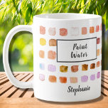 Caneca De Café Artista de Aquarela Nome Paint Água Pust<br><div class="desc">Esta caneca é decorada com um padrão de aquarela de amostras coloridas em tons de terracota e ferrugem. As palavras Paint Water são acrescentadas e uma versão Not Paint Water também está na minha loja. Perfeito para um artista ou alguém que gosta de pintar. Personalize com seu nome ou monograma....</div>