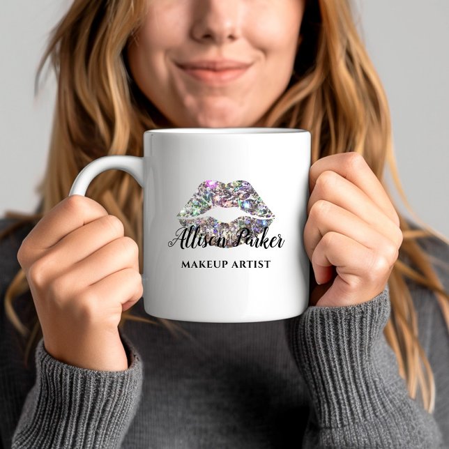 Caneca De Café Artista de maquiagem de Lábios de Beijo Silver Gli (Silver Glitter Kiss Lips Business Makeup Artist Coffee Mug)