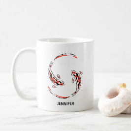 Caneca De Café Artista de Peixe Koi Negro e Vermelho