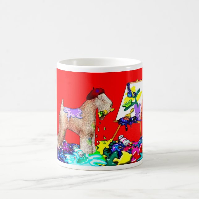 Caneca De Café Artista de Roda Terrier (Red Bkgd) (Centro)