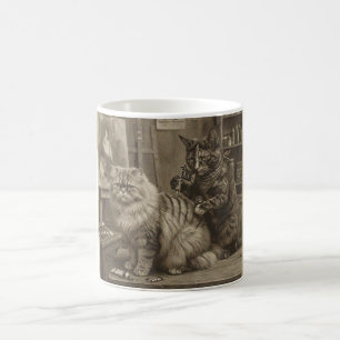 Caneca De Café Artista de Tatuagem de Gato Sepia Vintage – Vitori