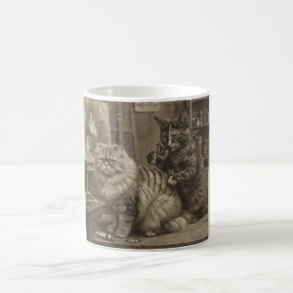 Caneca De Café Artista de Tatuagem de Gato Sepia Vintage – Vitori