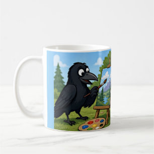Caneca De Café Artista Divertido Corvo Pintando Arte Paisagística
