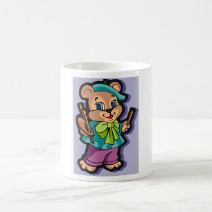 Caneca De Café Artista Ursinho de Pelúcia com Boina e Pincéis