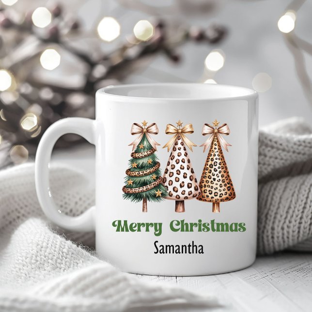 Caneca De Café Artistic Leopard Christmas Trees Custom Name Mug (Artistic Leopard Christmas Trees Custom Name Mug)