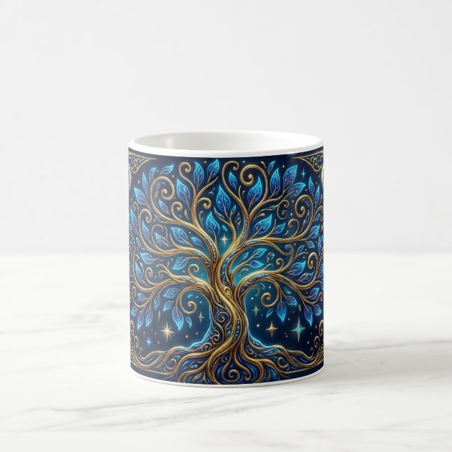 Caneca de Café Artística Árvore Dourada Azul | Est (Centro)