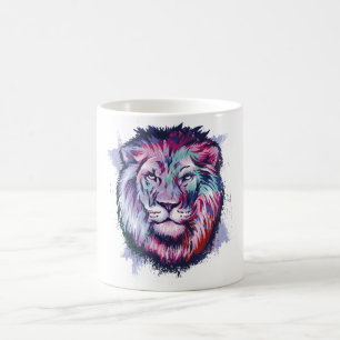 Caneca de Café Artística com Cabeça de Leão Abstra