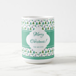 Caneca De Café Árvore Azul Verde Feliz de Natal