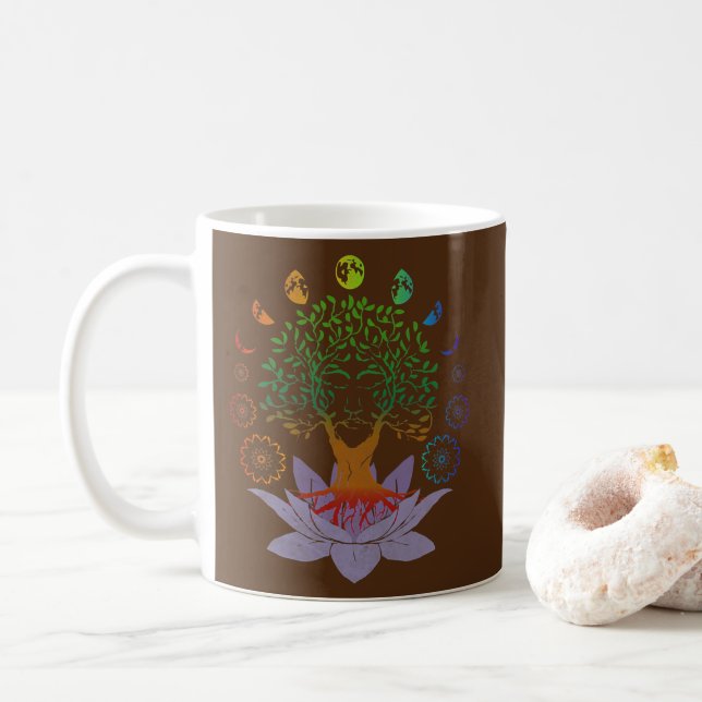 Caneca De Café árvore da lua de flores de lótus vitalícia sagrada (Com Donut)