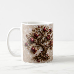 Caneca De Café Árvore da Vida com Romãs Arte em Relevo 3D