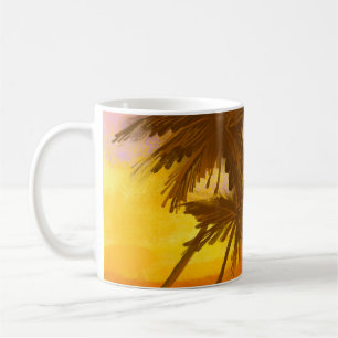 Caneca De Café Árvore de coco, tema de verão tropical.