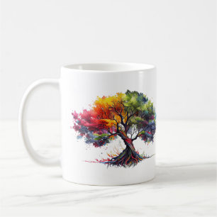 Caneca De Café Árvore de cores aquáticas coloridas da vida
