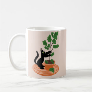 Caneca De Café Árvore de figo de gato engraçado plantas em vasos